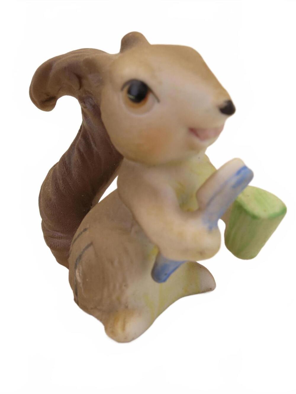 Vintage Ceramic Squirrel Figurine with Toothbrush and Cup 2"